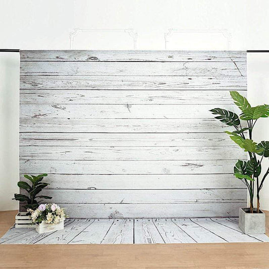8 ft Vinyl Photography Background White Gray Vintage Wood Printed Party Backdrop