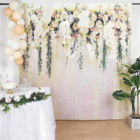 8 ft Vinyl Photography Background White Roses Printed Party Backdrop