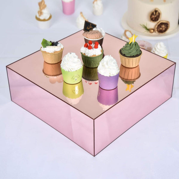 14 in Mirror Acrylic Display Box Cake Stand Centerpiece Pedestal Riser