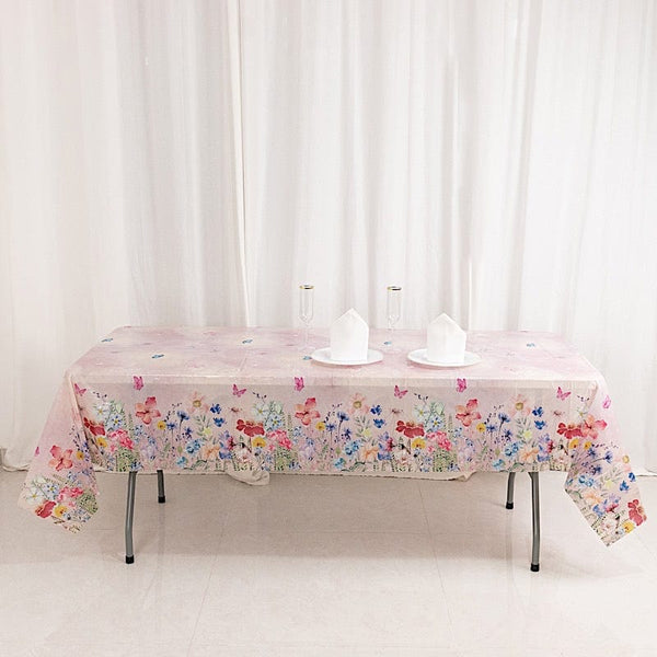 5 Blush 54x108 in Rectangular Disposable Plastic Tablecloths with Butterfly Floral Print