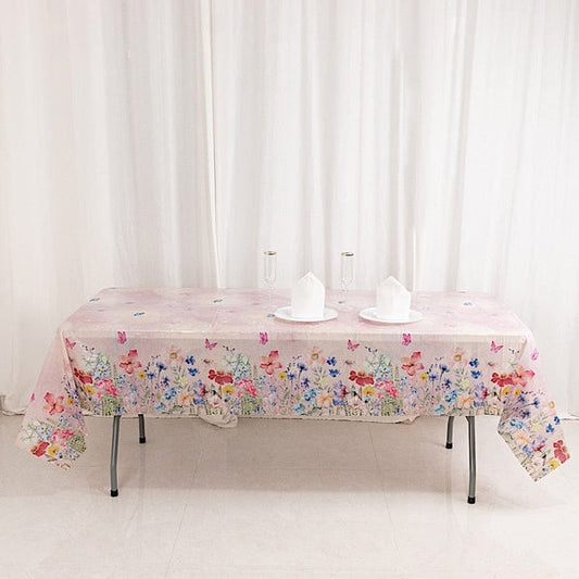 5 Blush 54x108 in Rectangular Disposable Plastic Tablecloths with Butterfly Floral Print