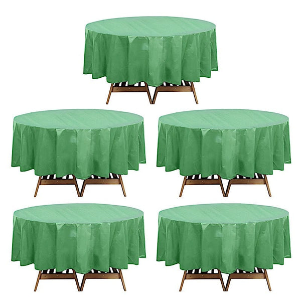 5 Sage Green 84 in Red Round Disposable Plastic Table Cover Tablecloth