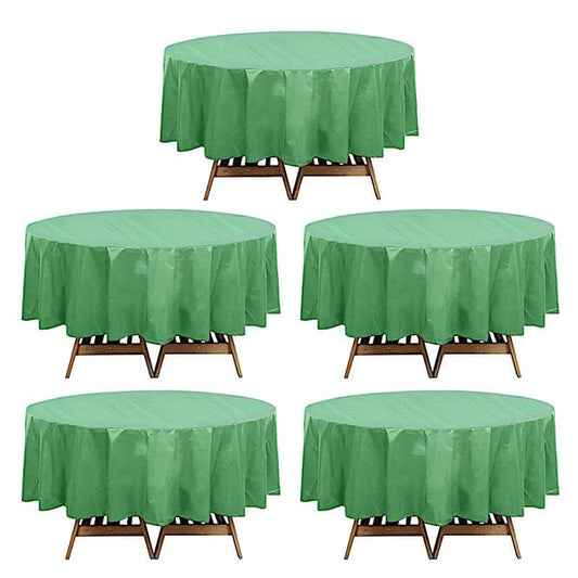 5 Sage Green 84 in Red Round Disposable Plastic Table Cover Tablecloth