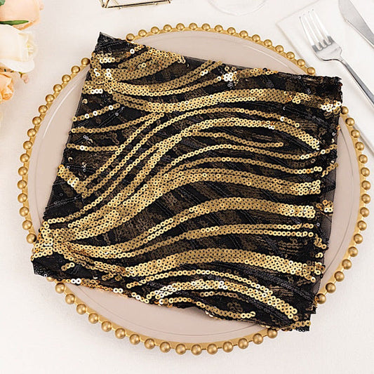 20x20 in Wavy Embroidered Sequin Tulle Net Fabric Table Napkin