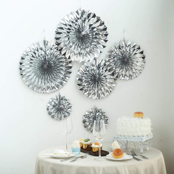6 pcs Metallic Paper Fans Wall Hanging Decorations