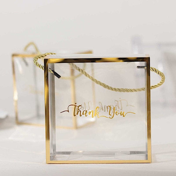 25 Gold and Clear PVC Favor Boxes with Rope Handles and Thank You Print