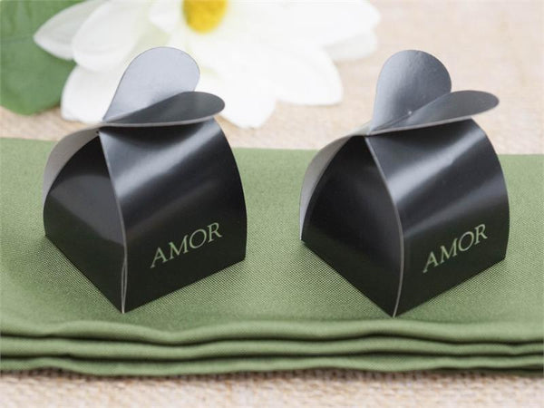 100 Black Amor Favor Boxes with Cute Heart Clasp