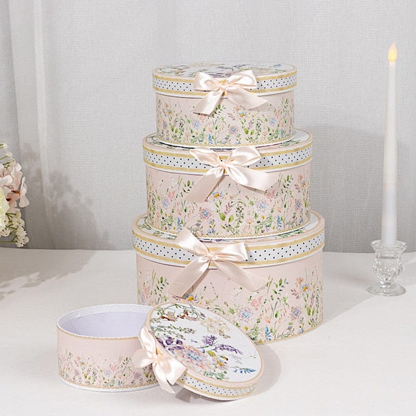 4 Round Cardstock Nesting Gift Boxes with Lids - Floral