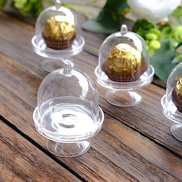 12 Clear 3 in Mini Cake Stands with Dome Favor Holders