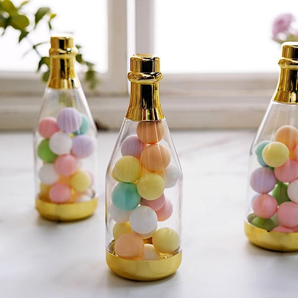 12 Gold and Clear 6" tall Mini Champagne Bottles Favor Holders