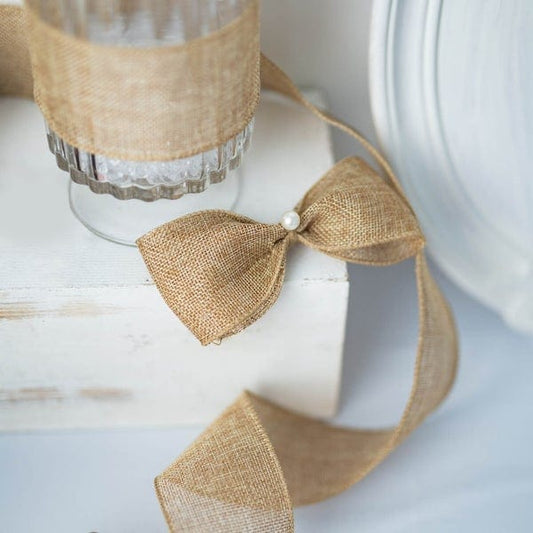 2.5 inch x 10 yards Natural Brown Burlap Wired Edge Ribbon