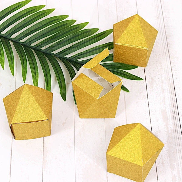 25 Gold 3 in Glittered Geometric Party Favor Gift Boxes