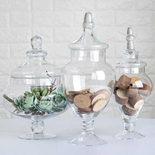 3 pcs 10" 12" 14" tall Clear Glass Apothecary Jars with Lids