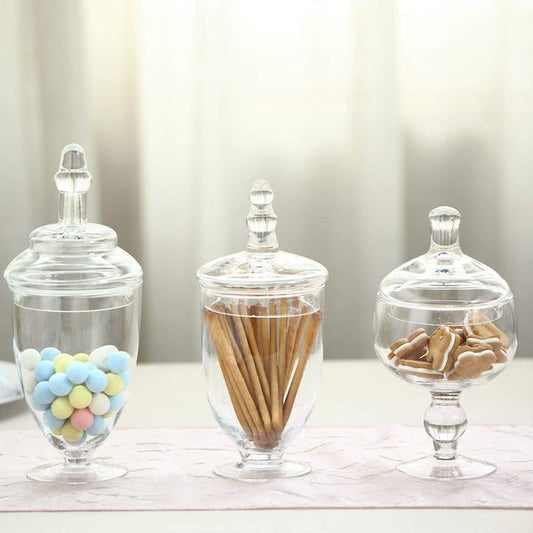 3 pcs 9" 10" 11" tall Clear Glass Apothecary Jars with Lids