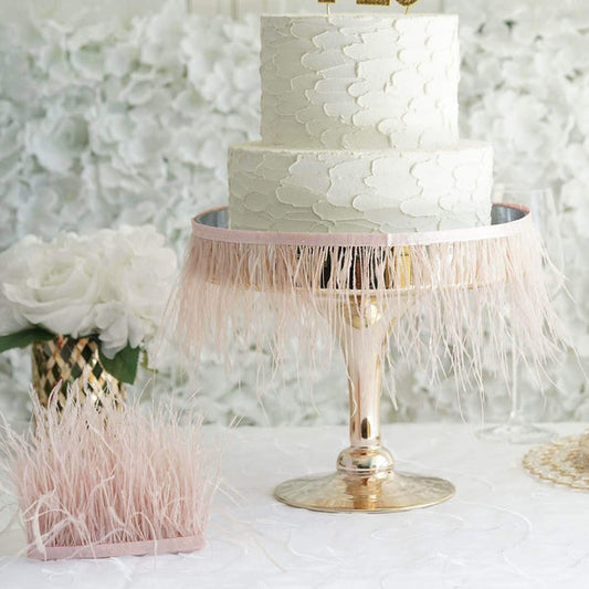 39 in long Natural Ostrich Feathers Trim with Satin Ribbon