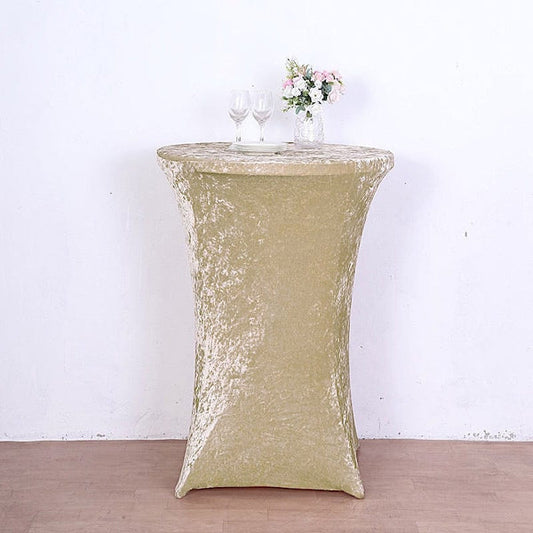 Round Fitted Cocktail Table Cover Crushed Velvet Tablecloth