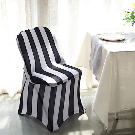 Black and White Striped Premium Spandex Stretchable Folding Chair Cover