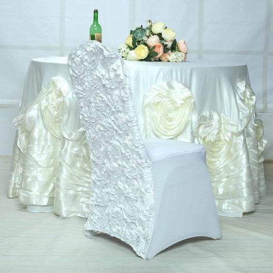 Satin Raised Roses Spandex Stretchable Banquet Chair Cover
