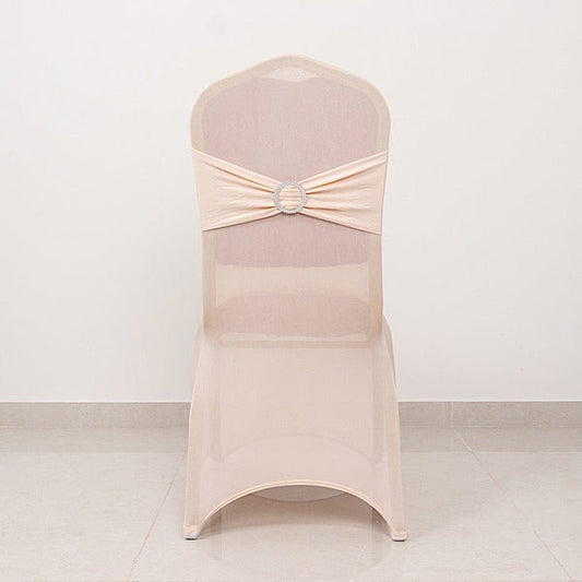 Spandex Stretchable Chair Cover Silver Rhinestone Buckled Sash Band