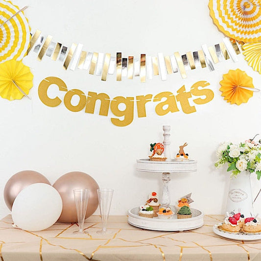 3 feet Gold Glittered Congrats Paper Hanging Party Garland