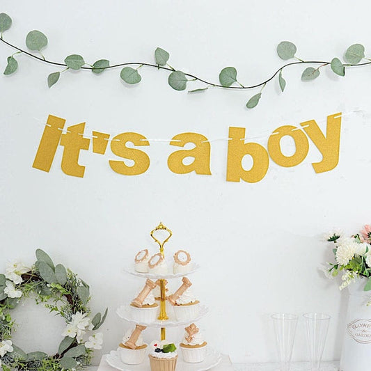 3 feet Gold Glittered It's A Boy Paper Gender Reveal Hanging Party Garland