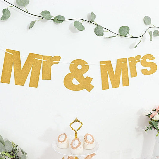 3 feet Gold Glittered Mr & Mrs Paper Hanging Wedding Garland