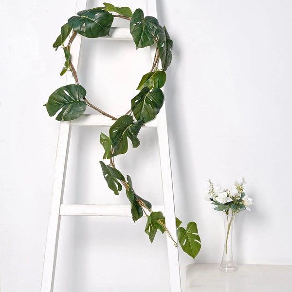 6 ft Light Green Artificial Monstera Leaves Garland Faux Hanging Greenery Vine