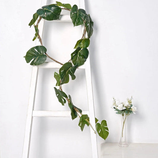 6 ft Light Green Artificial Monstera Leaves Garland Faux Hanging Greenery Vine