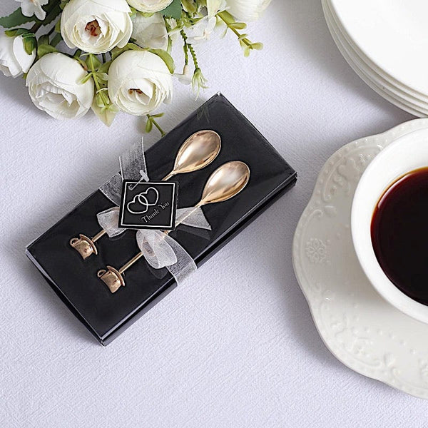 2 Metal 4 in Couple Coffee Spoons Set with Gift Box Party Favors