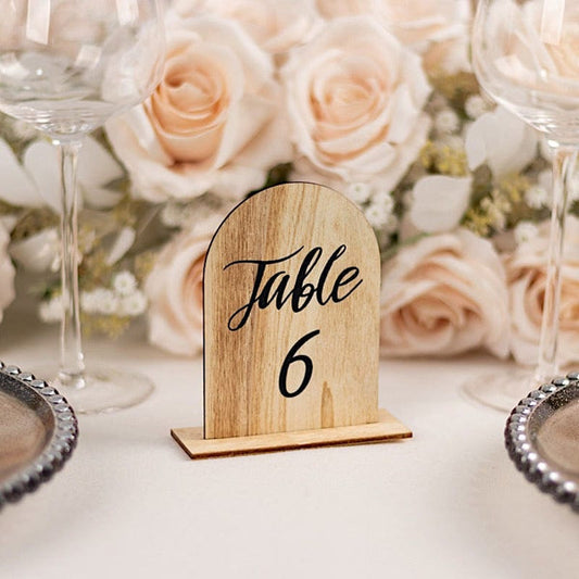 20 Natural 4.5 in Wooden Arch 1-20 Table Numbers Set with Removable Base