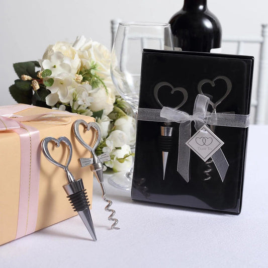 Silver Heart Set of Wine Bottle Stopper and Opener with Gift Box