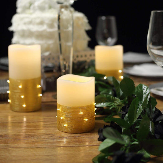 3 pcs LED Pillar Candles String Lights with Remote Control