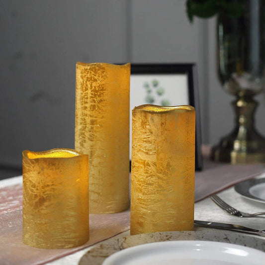 3 pcs Metallic LED Pillar Candles Lights with Remote Control