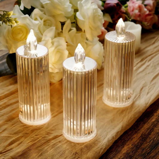 3 Warm White 6 in Battery Operated Diamond Light Pillar LED Candles