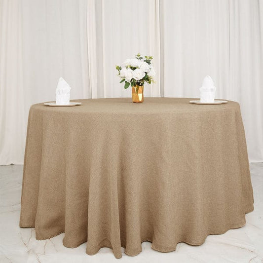 108 in Natural Round Faux Burlap Tablecloth