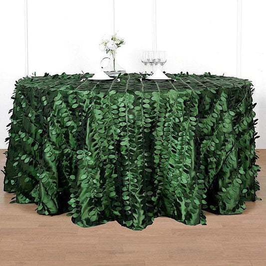 120 in Green Taffeta Round Tablecloth with Leaf Petals Design