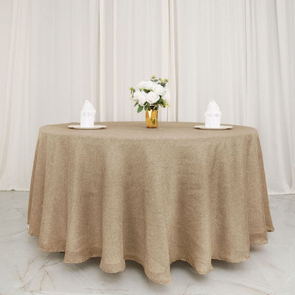 120 in Natural Round Faux Burlap Tablecloth