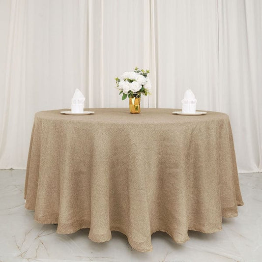 120 in Natural Round Faux Burlap Tablecloth