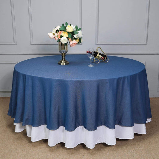120 inch Dark Blue Faux Denim Polyester Round Tablecloth