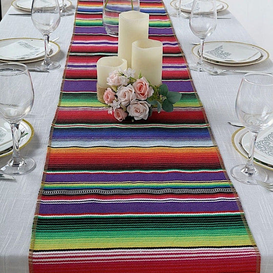 14x108 in Mexican Table Runner with Tassels Fiesta Party Decoration