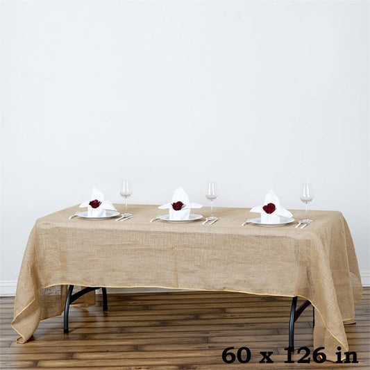 60" x 126" Natural Brown Burlap Rectangular Tablecloth