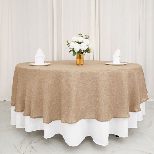 90 in Natural Round Faux Burlap Tablecloth