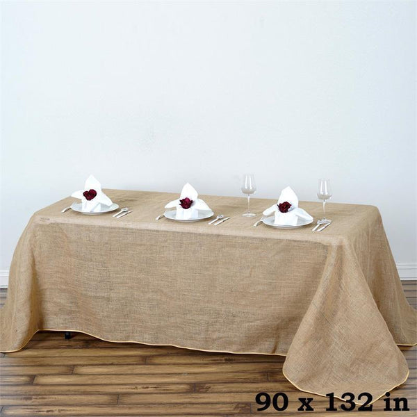 90 in x 132 in Natural Brown Burlap Rectangular Tablecloth