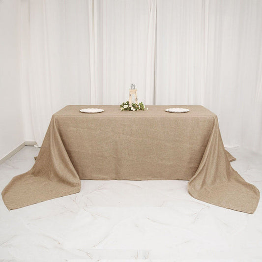 90x156 in Natural Rectangular Faux Burlap Tablecloth