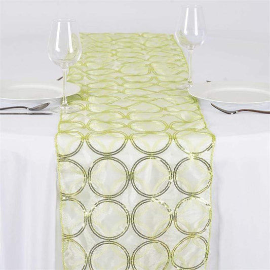 Tea Green Organza Table Runner with Sequin Circles