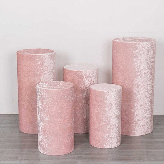 5 Cylinder Pedestal Crushed Velvet Display Stand Covers Set