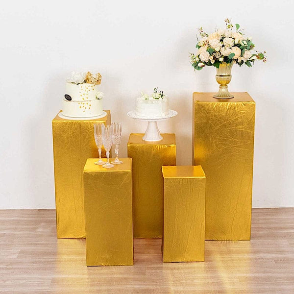 5 Metallic Rectangular Pedestal Fitted Spandex Display Stand Covers Set