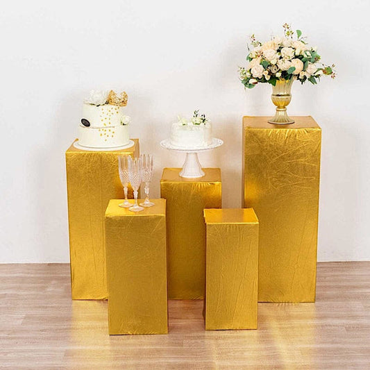 5 Metallic Rectangular Pedestal Fitted Spandex Display Stand Covers Set