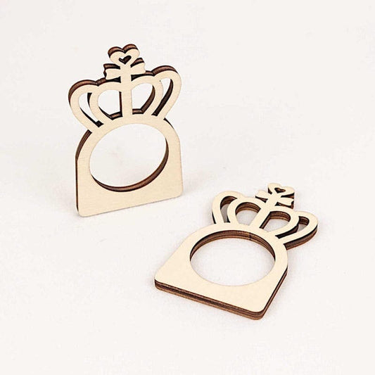 10 Natural 3 in Wood Napkin Rings with Laser Cut Crown Design