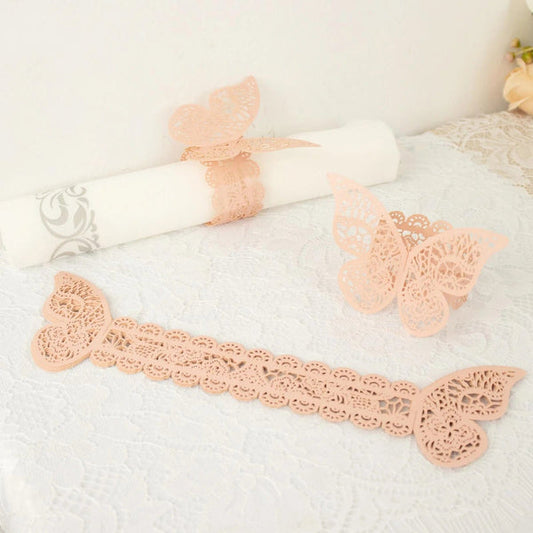 12 Laser Cut Paper Napkin Rings 3D Butterfly Design